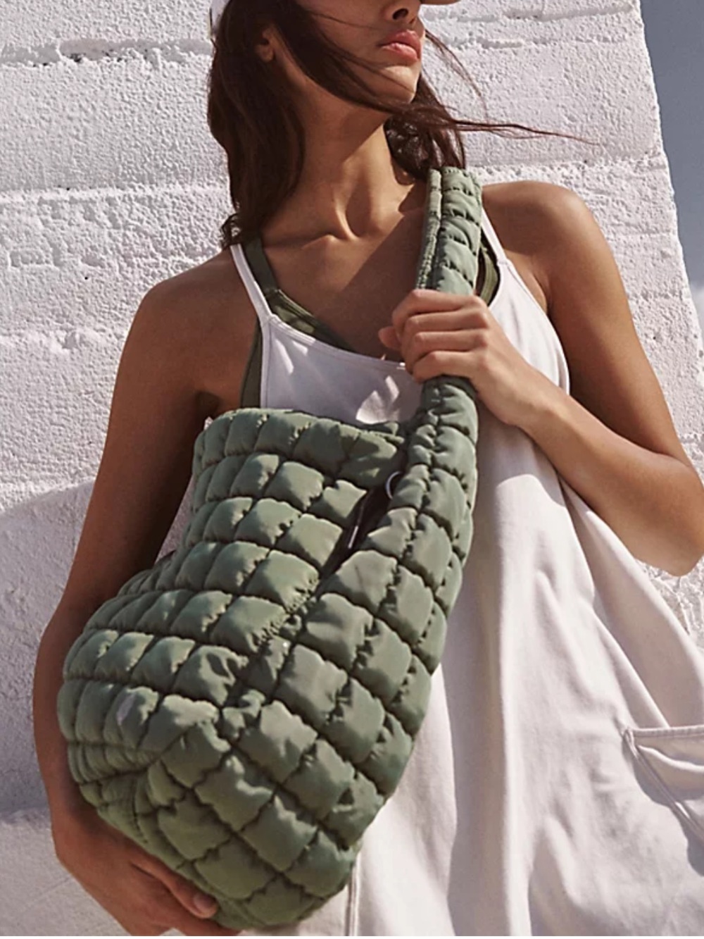 Free People Quilted Carry All Bag Sage Green